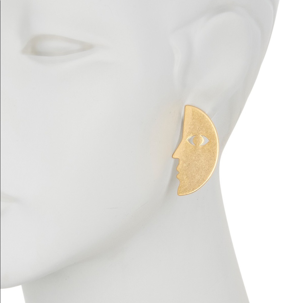 NWOT Madewell Paired Faces Metallic Gold Earrings - Picture 2 of 5